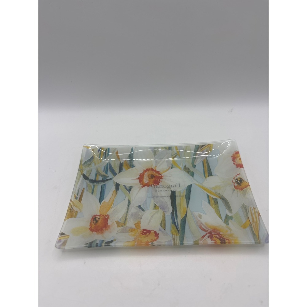 Fragonard Parfumeur Glass Trinket Dish Floral Daffodil Jewelry Tray France